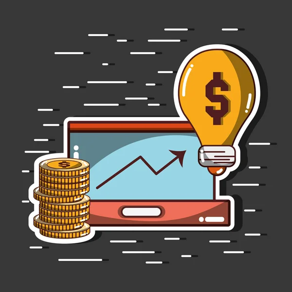 Pfeil Nach Oben Zum Finanzgeschäft Mit Münzen Und Glühbirnen Vektorillustration — Stockvektor