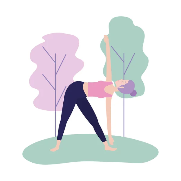 Frau Macht Yoga Haltung Gleichgewichtsvektor Illustration — Stockvektor