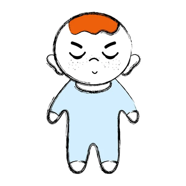 Schattige Babyjongen Met Kapsel Kleding Vectorillustratie — Stockvector