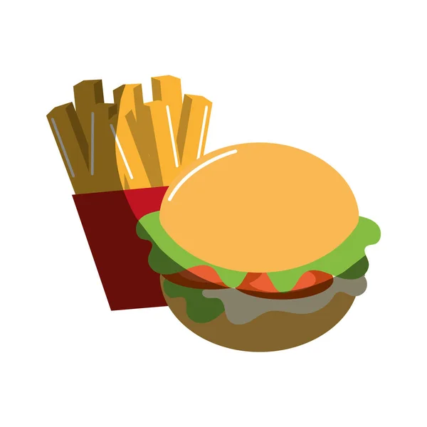 Delizioso Hamburger Con Gustose Patatine Fritte Francese Illustrazione Vettoriale — Vettoriale Stock