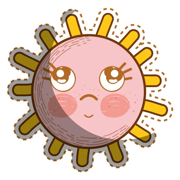 Kawaii Sun Thinking Eyes Cheeks Vector Illustration Design — Stock Vector