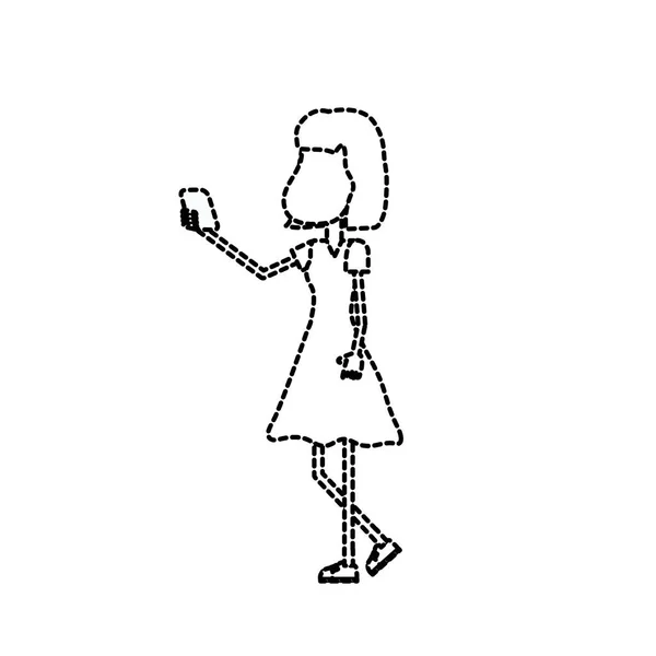 髪型と手ベクトル Illustrtaion でスマート フォンのドット形状美容女性 — ストックベクタ