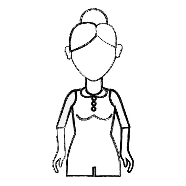Contour Vieille Femme Avec Coiffure Tissu Décontracté Illustration Vectorielle — Image vectorielle