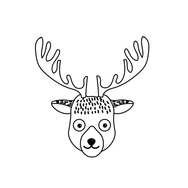 Line Cute Elk Head Wild Animal Vector Illustration — Stock Vector