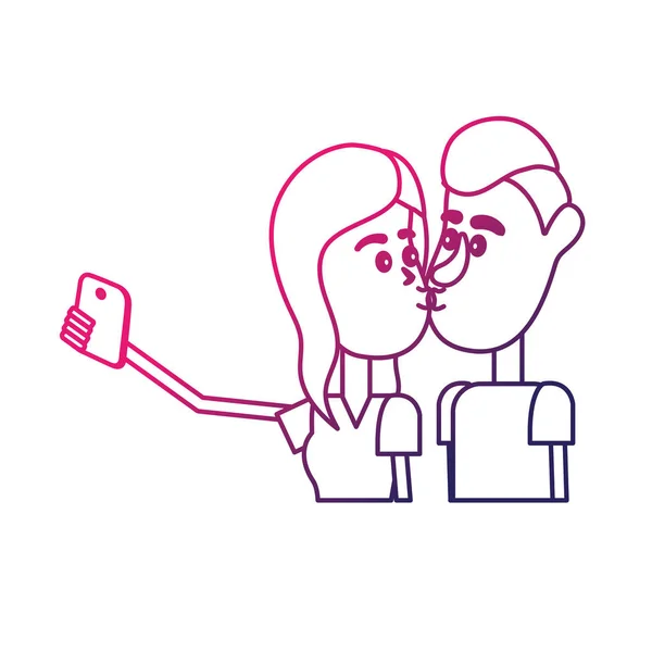 Линия Пара Поцелуи Фотографирование Векторной Иллюстрацией Смартфона — стоковый вектор