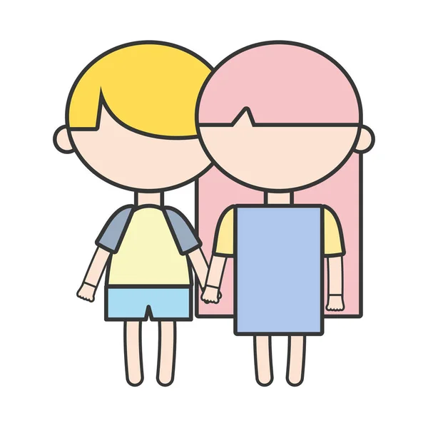 Couple Enfants Avec Coiffure Pyjama Vêtements Vecteur Illustration — Image vectorielle