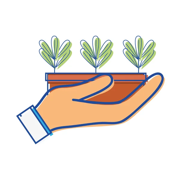 生态学植物与叶子里面花盆在手向量例证 — 图库矢量图片