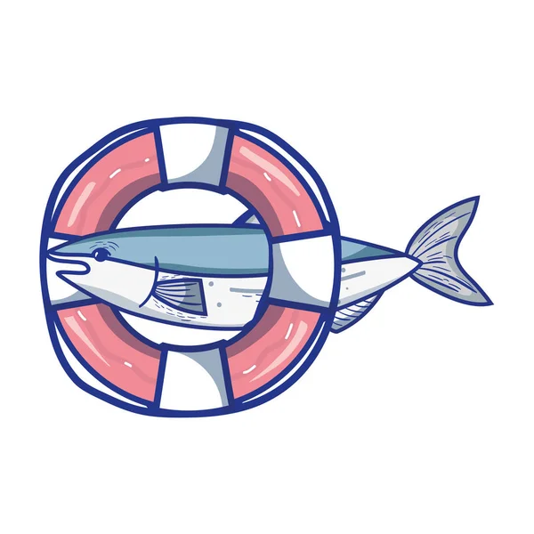 Fische Mit Rettungsboje Objekt Design Vektor Illustration — Stockvektor