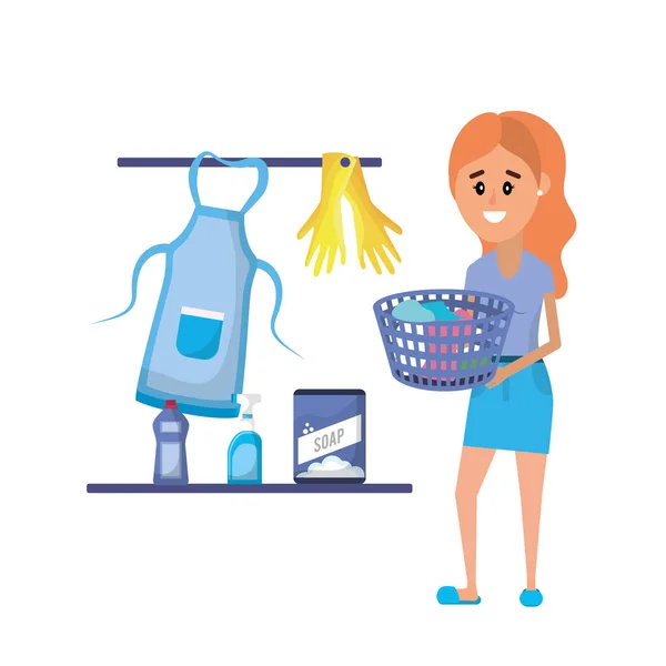 Attrezzatura Bucato Donna Che Lavoro Domestico Vettoriale Illustrazione — Vettoriale Stock