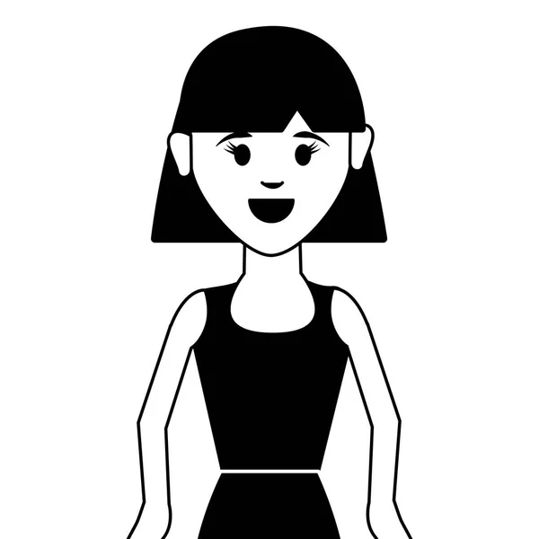 Contour Mooie Vrouw Met Kapsel Vrijetijdskleding Vectorillustratie — Stockvector