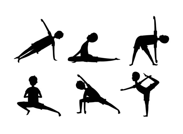 Set Mann Praxis Yoga Übung Entspannung Vektor Illustration — Stockvektor