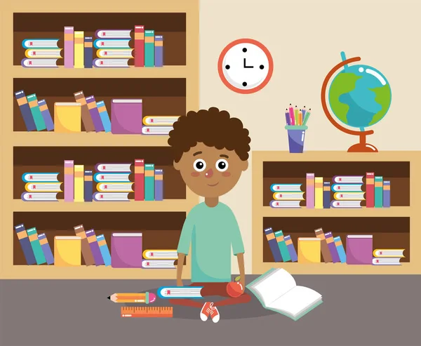 çocuk sınıf vektör çizim cetvel ve elma meyve ile