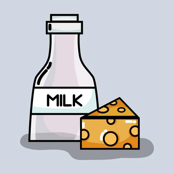 Heerlijke Melk Fles Met Kaas Voeding Vectorillustratie — Stockvector