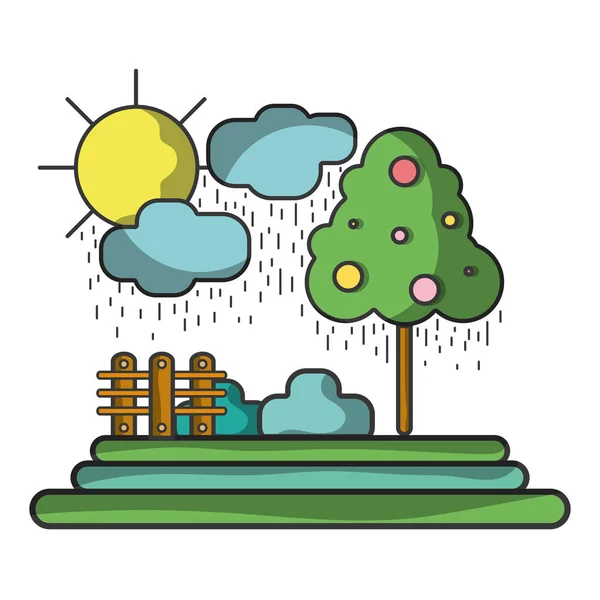 Counds Raining Tree Grid Wool Vector Illustration — Stock Vector