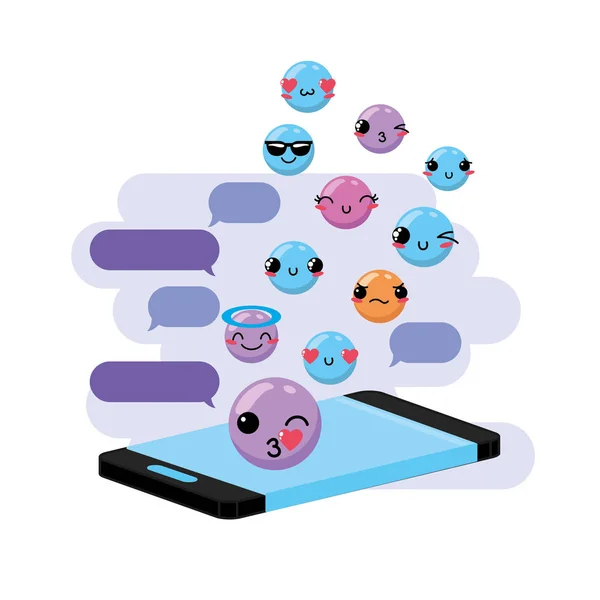 Csevegési Buborék Üzenet Kawaii Emoji Vektoros Illusztráció — Stock Vector