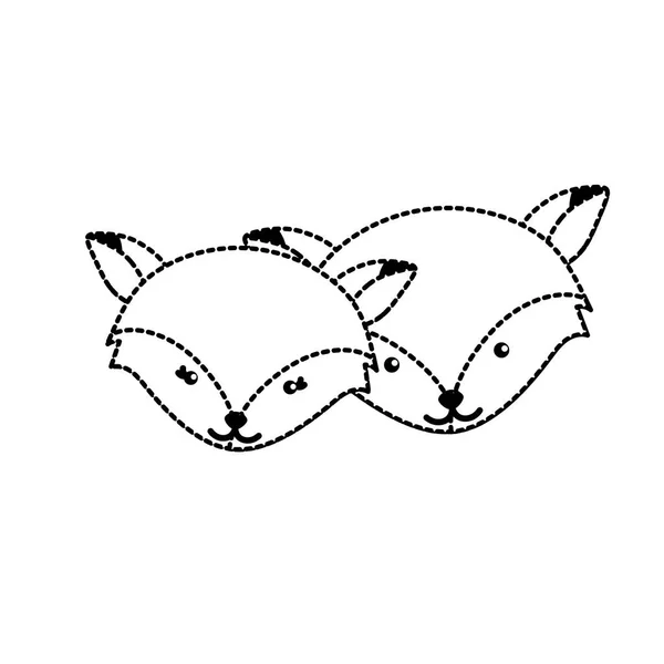 Noktalı Şekil Şirin Fox Baş Hayvan Çift Birlikte Vektör Çizim — Stok Vektör