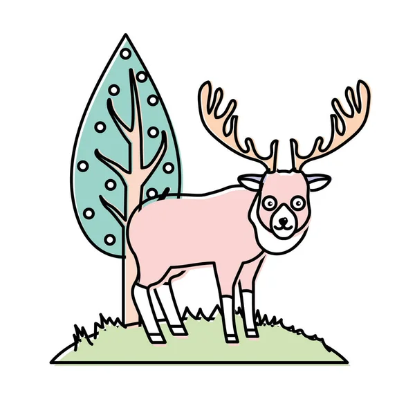 Dzikie Zwierzę Ładny Elk Obok Drzewo Ilustracja Wektorowa — Wektor stockowy