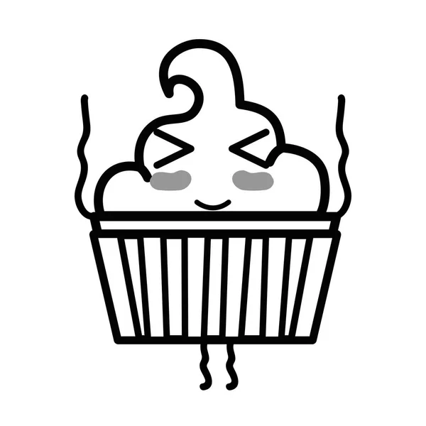 Silueta Kawaii Lindo Muffin Divertido Postre Vector Ilustración — Archivo Imágenes Vectoriales