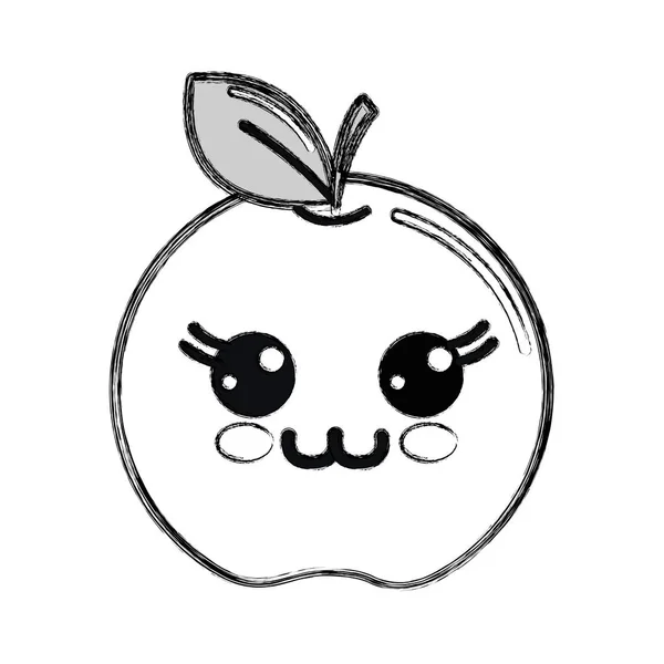 Sylwetka Kawaii Słodkie Happy Apple Owoców Ilustracji Wektorowych — Wektor stockowy