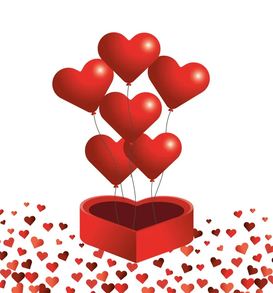 Herzen Ballon Und Geschenk Mit Form Herz Vektor Illustration — Stockvektor