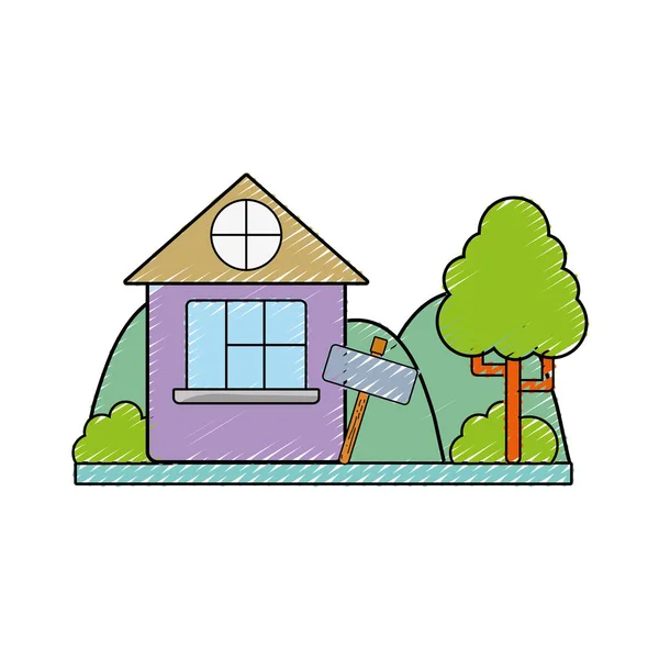 Casa Com Design Lado Árvore Ilustração Vetorial — Vetor de Stock