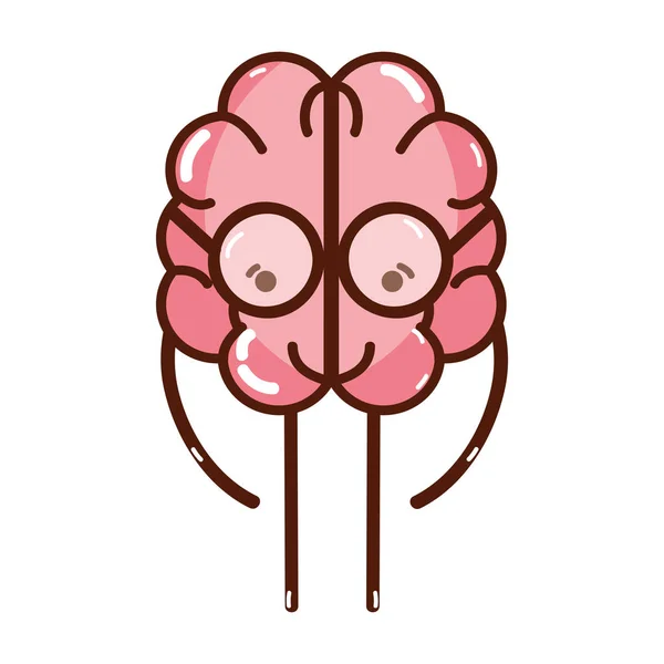 Icono Adorable Cerebro Kawaii Con Gafas Vector Ilustración — Archivo Imágenes Vectoriales