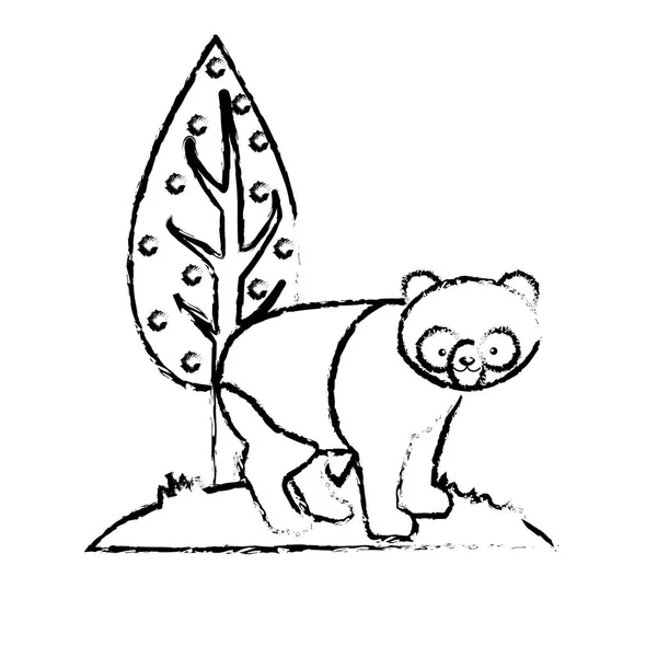 Figura Lindo Panda Salvaje Animal Lado Árbol Vector Ilustración — Archivo Imágenes Vectoriales