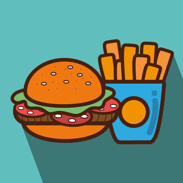 Hamburger Und Pommes French Food Ikone Vektorillustration — Stockvektor
