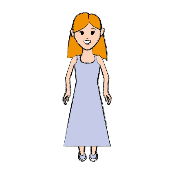 Mujer Joven Con Peinado Vestido Largo Ilustración Vectorial — Vector de stock