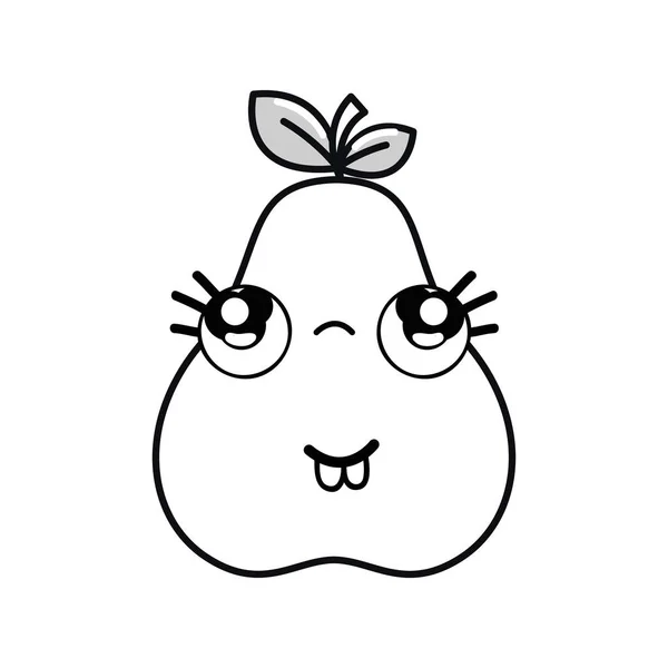 Silhouet Kawaii Mooi Denken Pear Pictogram Vectorillustratie — Stockvector