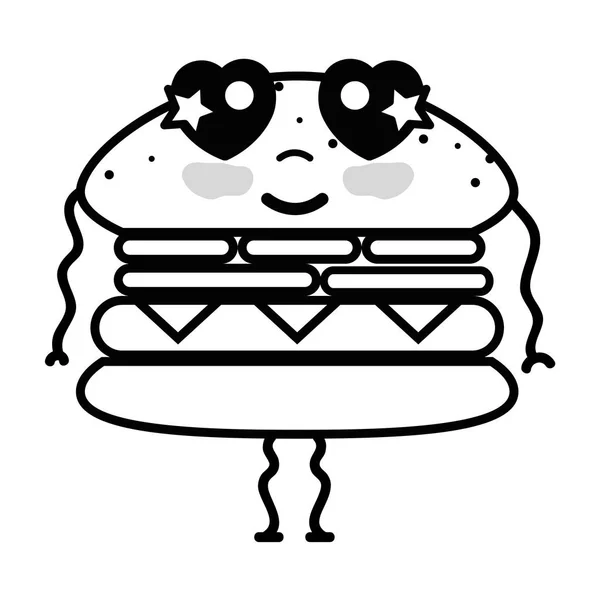 Lijn Kawaii Schattige Tere Humburger Voedsel Vectorillustratie — Stockvector
