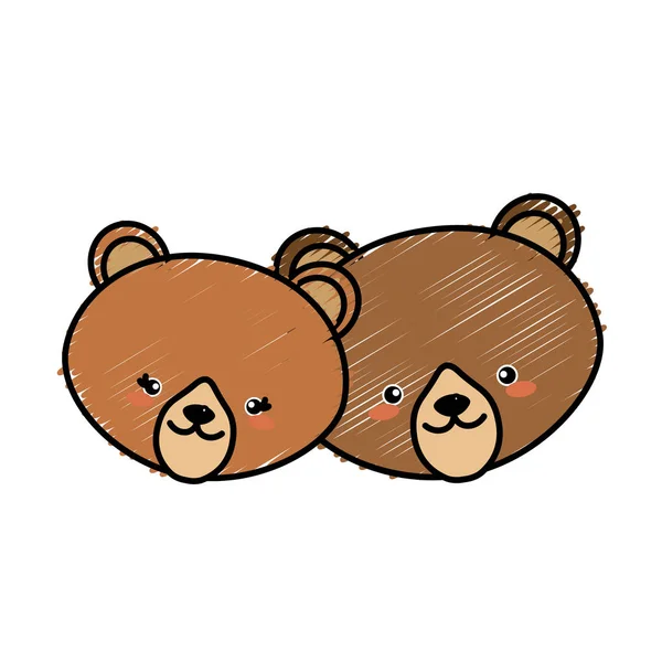 Cute Bear Head Animal Couple Together Vector Illustration — Stock Vector