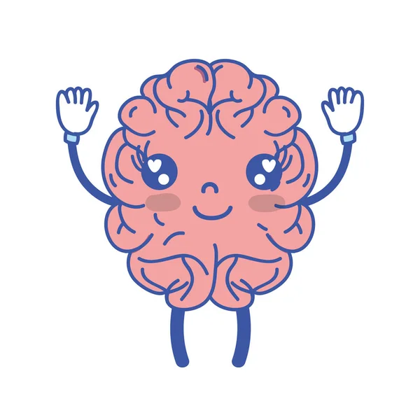 Kawaii Bonito Cérebro Feliz Com Braços Pernas Ilustração Vetorial — Vetor de Stock