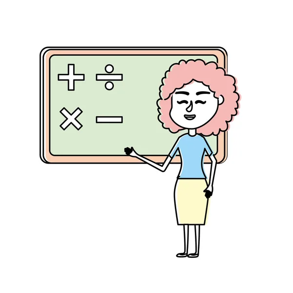 Γυναίκα Εκπαιδευτικός Διδάσκει Στον Μαθητή Για Την Εικονογράφηση Διάνυσμα Μαυροπίνακα — Διανυσματικό Αρχείο
