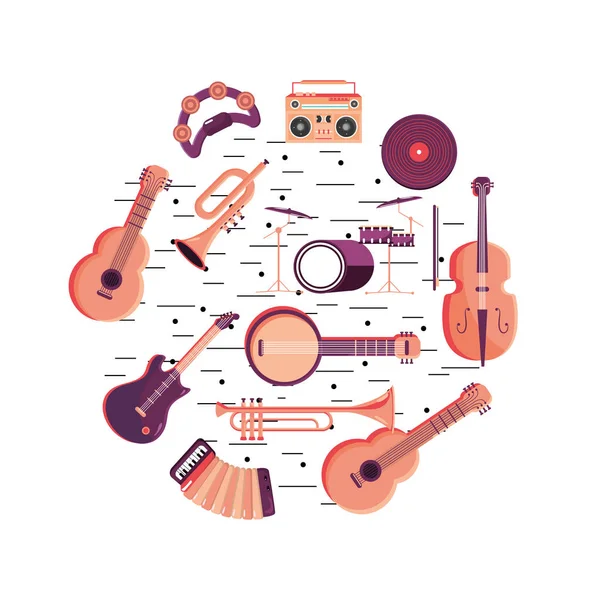 Instrumentos Diversión Para Festival Música Evento Vector Ilustración — Vector de stock