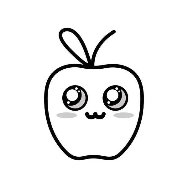 Línea Kawaii Tierna Tierna Manzana Fruta Vector Ilustración — Vector de stock