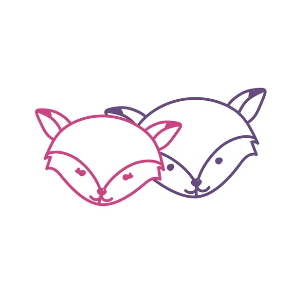 Siluet Şirin Fox Baş Hayvan Çift Birlikte Vektör Çizim — Stok Vektör