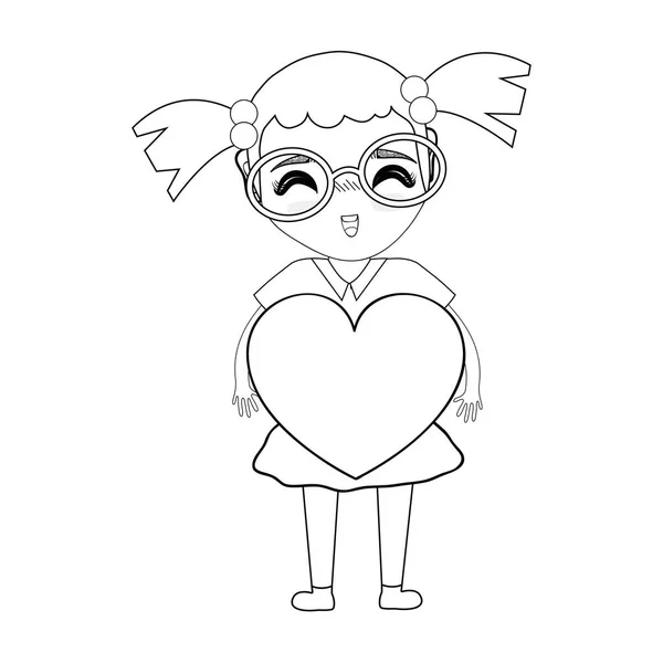 Figura Chica Bonita Con Corazón Gafas Vector Ilustración — Vector de stock