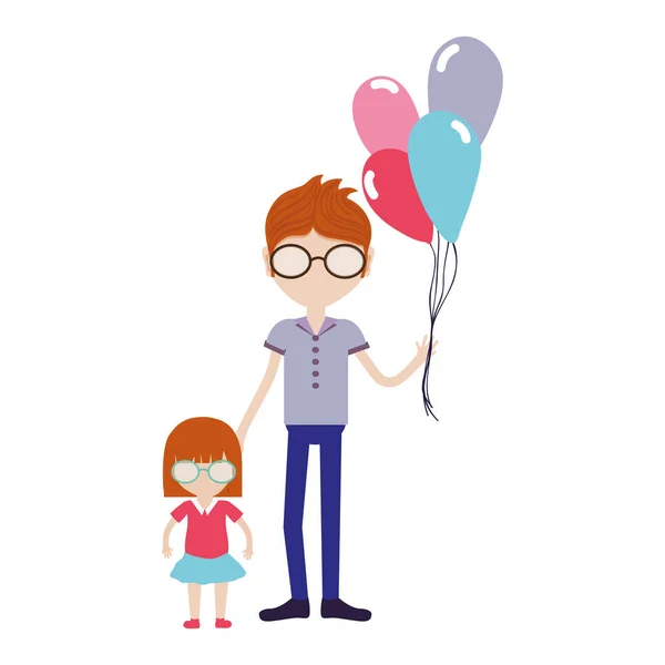 Father His Daughter Balloons Vector Illustration — Stock Vector