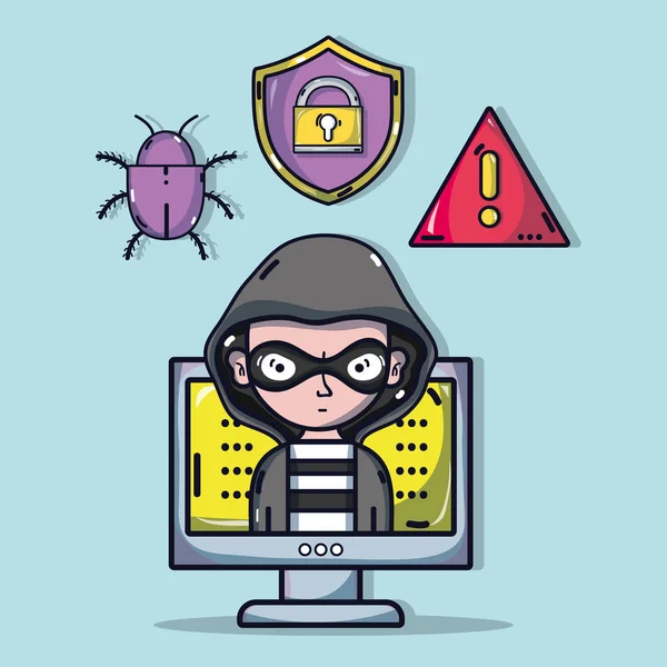 Personne Hacker Virus Programmeur Dans Illustration Vectorielle Système — Image vectorielle