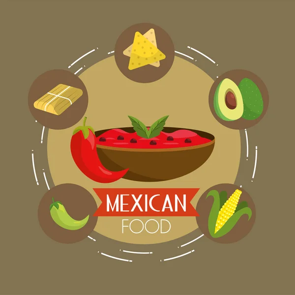 Comida Mexicana Con Salsa Picante Fondo Vector Ilustración — Vector de stock