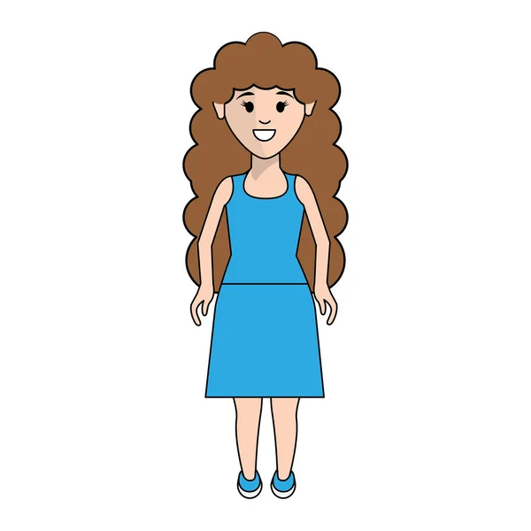 Junge Frau Mit Frisur Und Lässigem Kleid Vektor Illustration — Stockvektor
