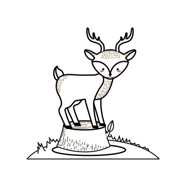 ボレの木ツリーのベクトル図に線かわいいシカ動物 — ストックベクタ