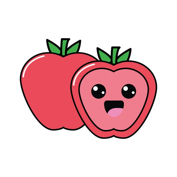 Кавайи Милые Счастливые Яблочные Фрукты Векторная Иллюстрация — стоковый вектор