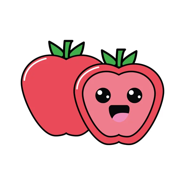 Kawaii Lindo Fruta Manzana Feliz Vector Ilustración — Vector de stock