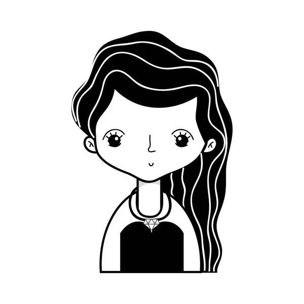 Contour Beauty Woman Hairstyle Desiand Blouse Vetor Illustration — Stock Vector