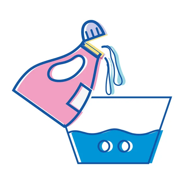 Projeto Balde Água Com Amaciador Garrafa Plashing Vetor Ilustração — Vetor de Stock