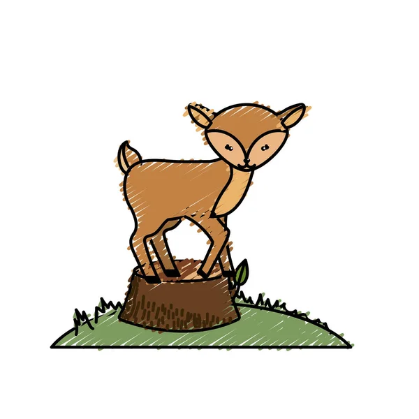 Cute Jelen Zvíře Pně Dřeva Stromu Vektorové Ilustrace — Stockový vektor