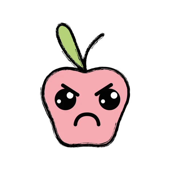 Kawaii Mignon Colère Pomme Fruit Vecteur Illustration — Image vectorielle