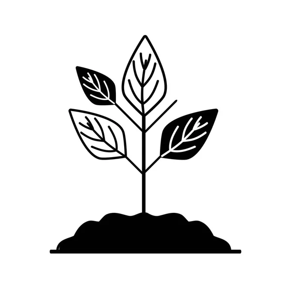 Contour Plant Met Grond Besparen Zorg Milieu Vectorillustratie — Stockvector